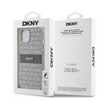 DKNY PU kožený zadný kryt s opakujúcim sa vzorom pre iPhone 14 Beige
