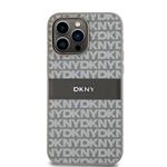 DKNY PU kožený zadný kryt s opakujúcim sa vzorom pre iPhone 14 Pro Beige