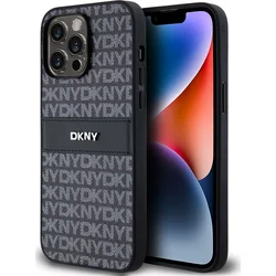 DKNY PU kožený zadný kryt s opakujúcim sa vzorom pre iPhone 14 Pro Black
