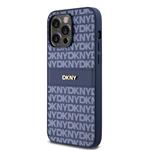 DKNY PU kožený zadný kryt s opakujúcim sa vzorom pre iPhone 14 Pro Blue