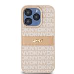 DKNY PU kožený zadný kryt s opakujúcim sa vzorom pre iPhone 14 Pro Max Pink