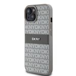 DKNY PU kožený zadný kryt s opakujúcim sa vzorom pre iPhone 15 Beige