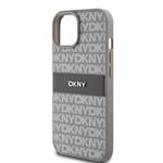 DKNY PU kožený zadný kryt s opakujúcim sa vzorom pre iPhone 15 Beige