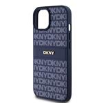 DKNY PU kožený zadný kryt s opakujúcim sa vzorom pre iPhone 15 Blue