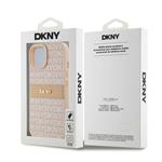 DKNY PU kožený zadný kryt s opakujúcim sa vzorom pre iPhone 15 Pink