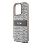 DKNY PU kožený zadný kryt s opakujúcim sa vzorom pre iPhone 15 Pro Beige