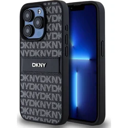 DKNY PU kožený zadný kryt s opakujúcim sa vzorom pre iPhone 15 Pro Black