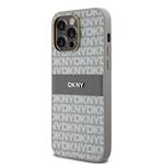 DKNY PU kožený zadný kryt s opakujúcim sa vzorom pre iPhone 15 Pro Max Beige
