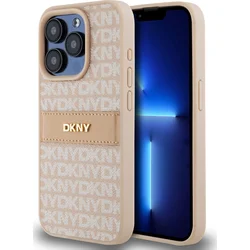 DKNY PU kožený zadný kryt s opakujúcim sa vzorom pre iPhone 15 Pro Max Pink