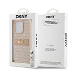 DKNY PU kožený zadný kryt s opakujúcim sa vzorom pre iPhone 15 Pro Pink