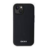 DKNY PU kožený zadný kryt Silver Metal Logo Magsafe pre iPhone 13 Black