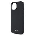 DKNY PU kožený zadný kryt Silver Metal Logo Magsafe pre iPhone 13 Black