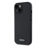 DKNY PU kožený zadný kryt Silver Metal Logo Magsafe pre iPhone 14 Black