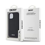 DKNY PU kožený zadný kryt Silver Metal Logo Magsafe pre iPhone 14 Black