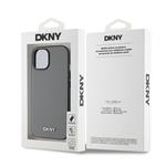 DKNY PU kožený zadný kryt Silver Metal Logo Magsafe pre iPhone 14 Grey