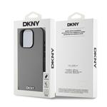 DKNY PU kožený zadný kryt Silver Metal Logo Magsafe pre iPhone 14 Pro Grey