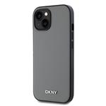 DKNY PU kožený zadný kryt Silver Metal Logo Magsafe pre iPhone 15 Grey