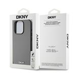 DKNY PU kožený zadný kryt Silver Metal Logo Magsafe pre iPhone 15 Pro Grey