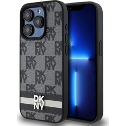 DKNY PU Leather Checkered Pattern and Stripe Zadní Kryt pro iPhone 13 Pro Max Black