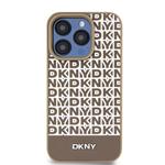 DKNY PU Leather Repeat Pattern Bottom Stripe MagSafe Zadní Kryt pro iPhone 13 Pro Max Brown
