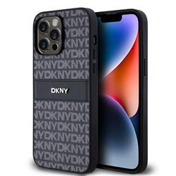 DKNY PU Leather Repeat Pattern Tonal Stripe Zadní Kryt pro iPhone 14 Pro Black