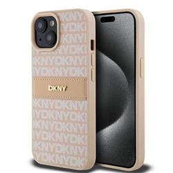 DKNY PU Leather Repeat Pattern Tonal Stripe Zadní Kryt pro iPhone 15 Pink