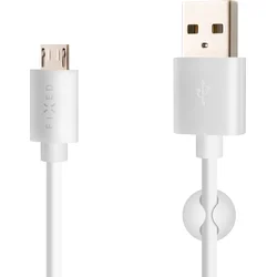Dlhý dátový a nabíjací kábel FIXED s konektormi USB/micro USB, 2 metre, biely