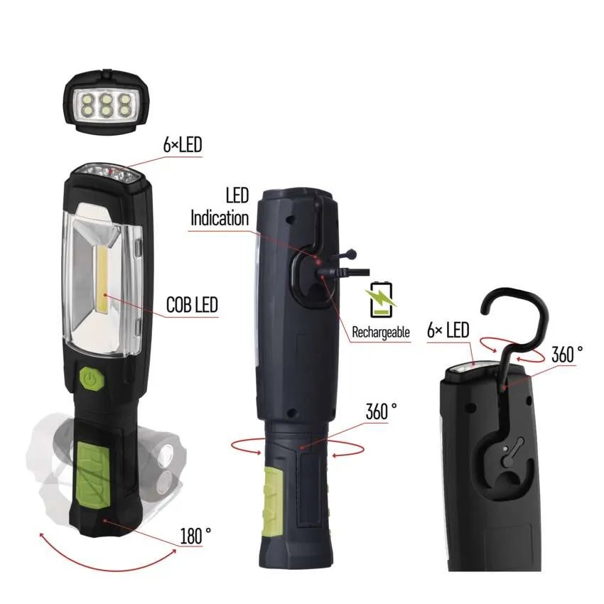 Dobíjacia pracovná baterka P4518 COB LED + LED, 380 lm, 2500 mAh