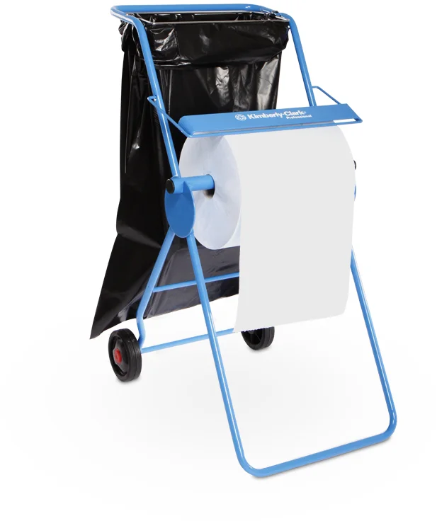 Držák papírových utěrek v roli s úchytem pytle na odpad KIMBERLY CLARK, pojízdný