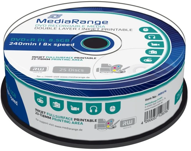 DVD+R MediaRange 8,5 GB 8x Double Layer Printable (25pack)