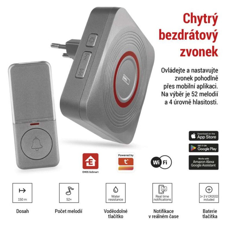 EMOS GoSmart Domovní bezdrátový zvonek P5735SS do zásuvky s WiFi