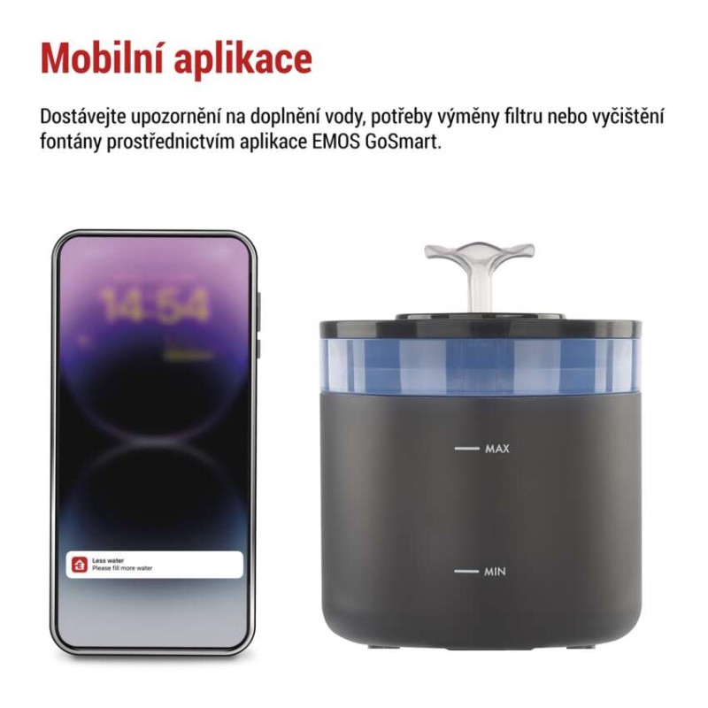 EMOS GoSmart vodní fontána Pet Care, 2,6 l, šedá, Wi-Fi
