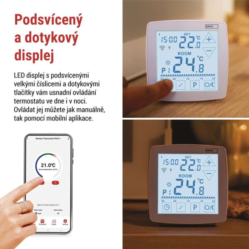 EMOS Pokojový programovatelný bezdrátový WiFi GoSmart termostat P56S11