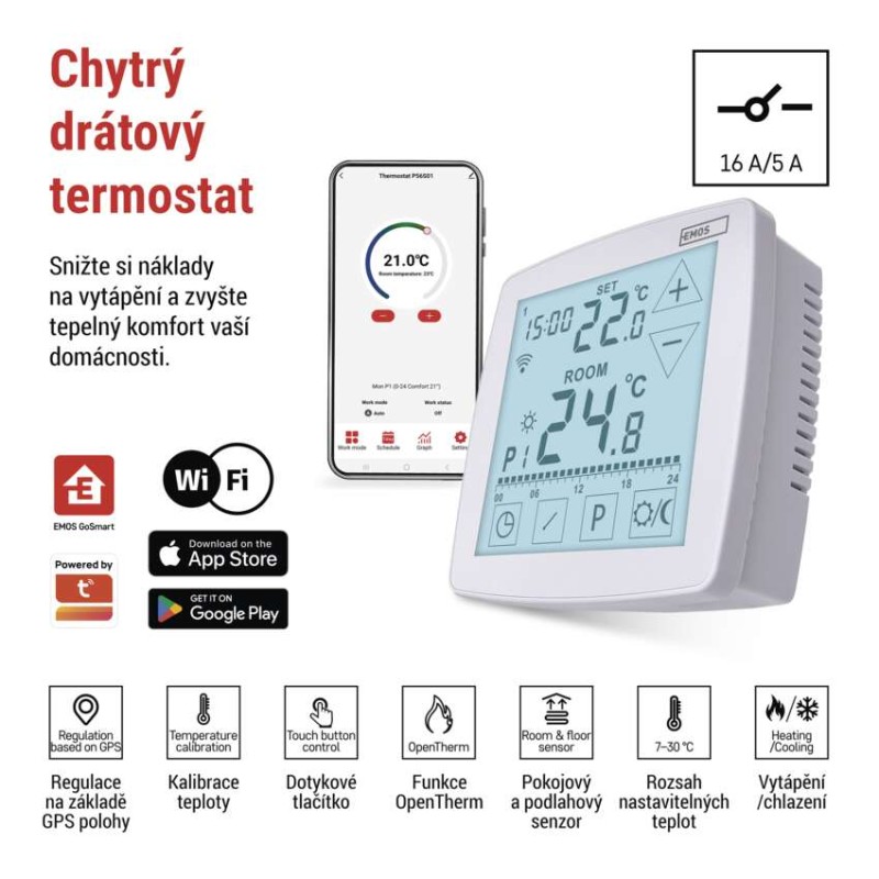 EMOS Pokojový programovatelný drátový WiFi GoSmart termostat P56S01