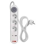 Emos prodlužovací kabel 2 m / 3 zásuvky / s vypínačem / bílý / 1×USB-A + 1×USB-C / 1,5 mm2
