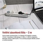 Emos prodlužovací kabel 2 m / 3 zásuvky / s vypínačem / bílý / 1×USB-A + 1×USB-C / 1,5 mm2