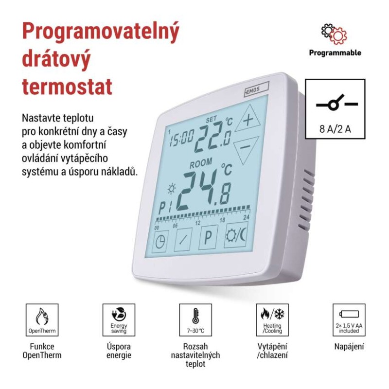 EMOS Programovateľný drôtový termostat OpenTherm P56A02 pre miestnosti