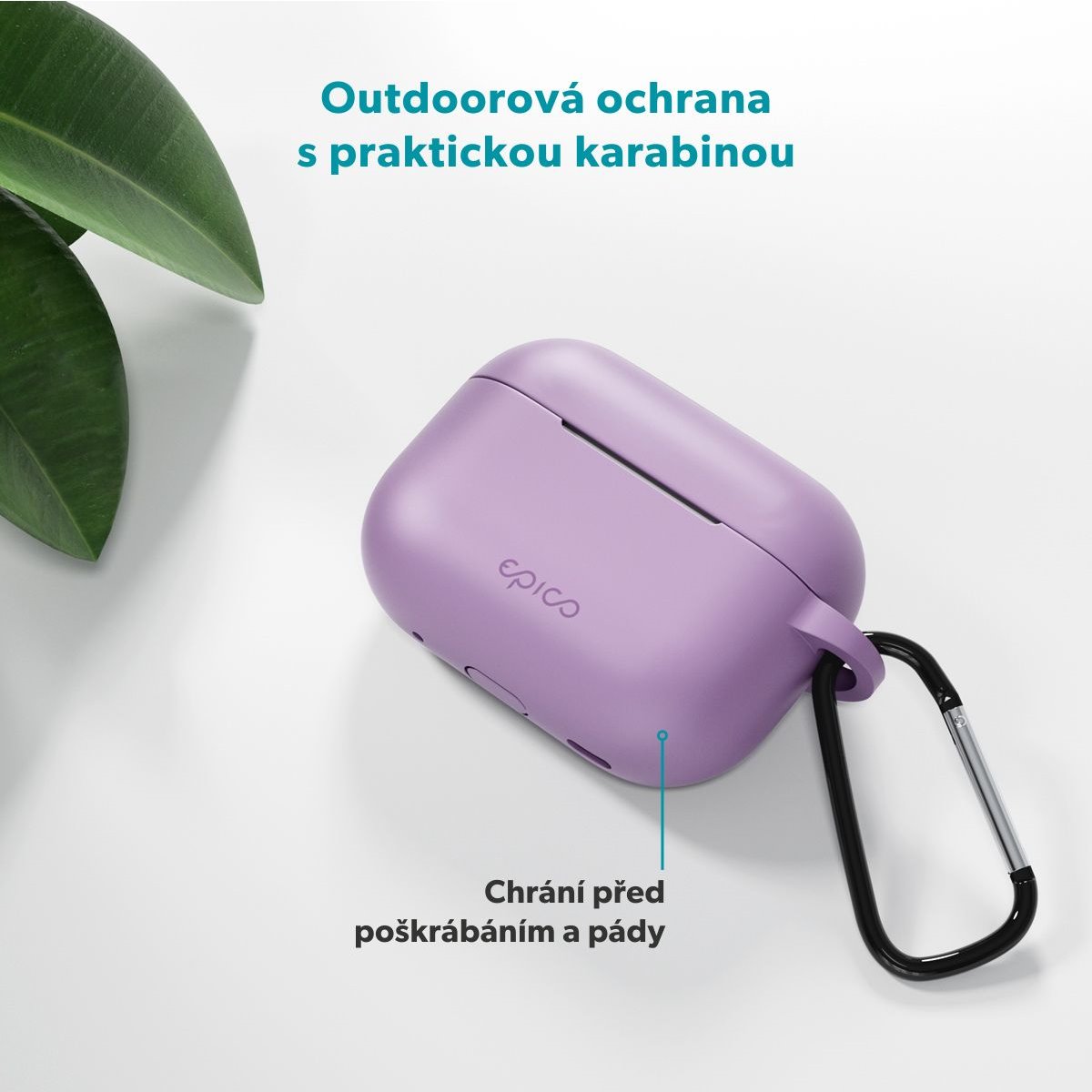 Epico silikonové pouzdro s karabinou | AirPods Pro 3 | fialová | bezpečnostní karabina