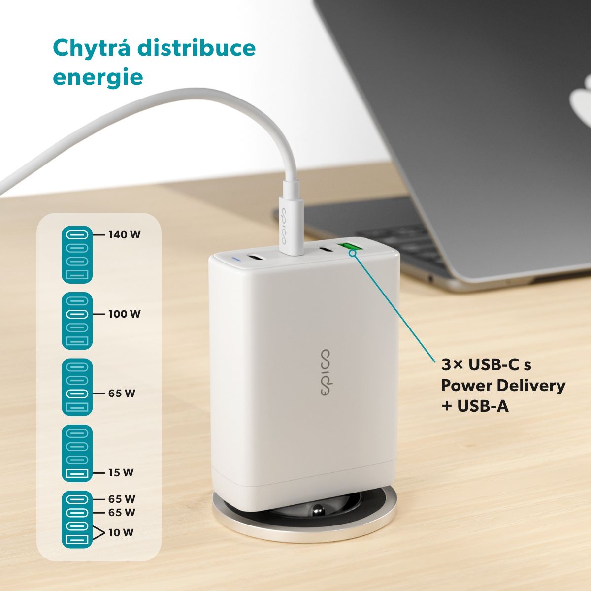 Epico UltraBoost GaN 140W síťová rychlonabíječka EA140 - bílá