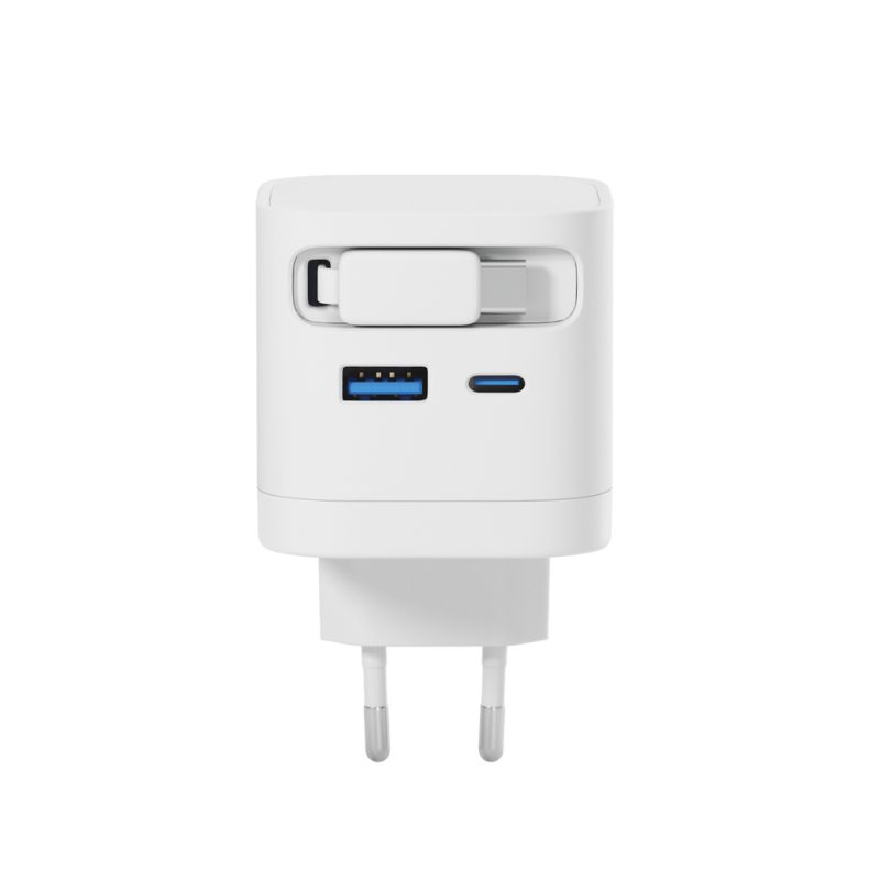 Epico UltraBoost Retractable GaN 65W síťový adaptér EA65c | se zabudovaným kabelem | bílá | tři výstupy