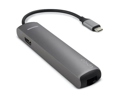 Epico USB-C HUB SLIM (4K HDMI a Ethernet) - vesmírne sivý, čierny kábel
