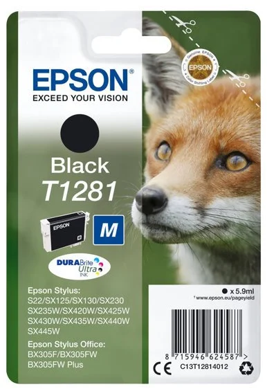 Epson T1281 čierna 5,9ml S22/SX125/SX130/420W/425W, Office BX305F - originálne C13T12814012