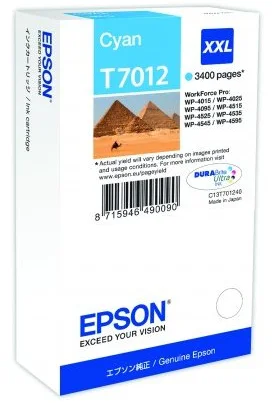 Epson T7012 XXL Cyan až 3400 strán, pre série WP4000/4500 (WP-4015,WP-4025,WP-4515,WP-4525,WP-4535,WP-4545) - originálne C13T7012