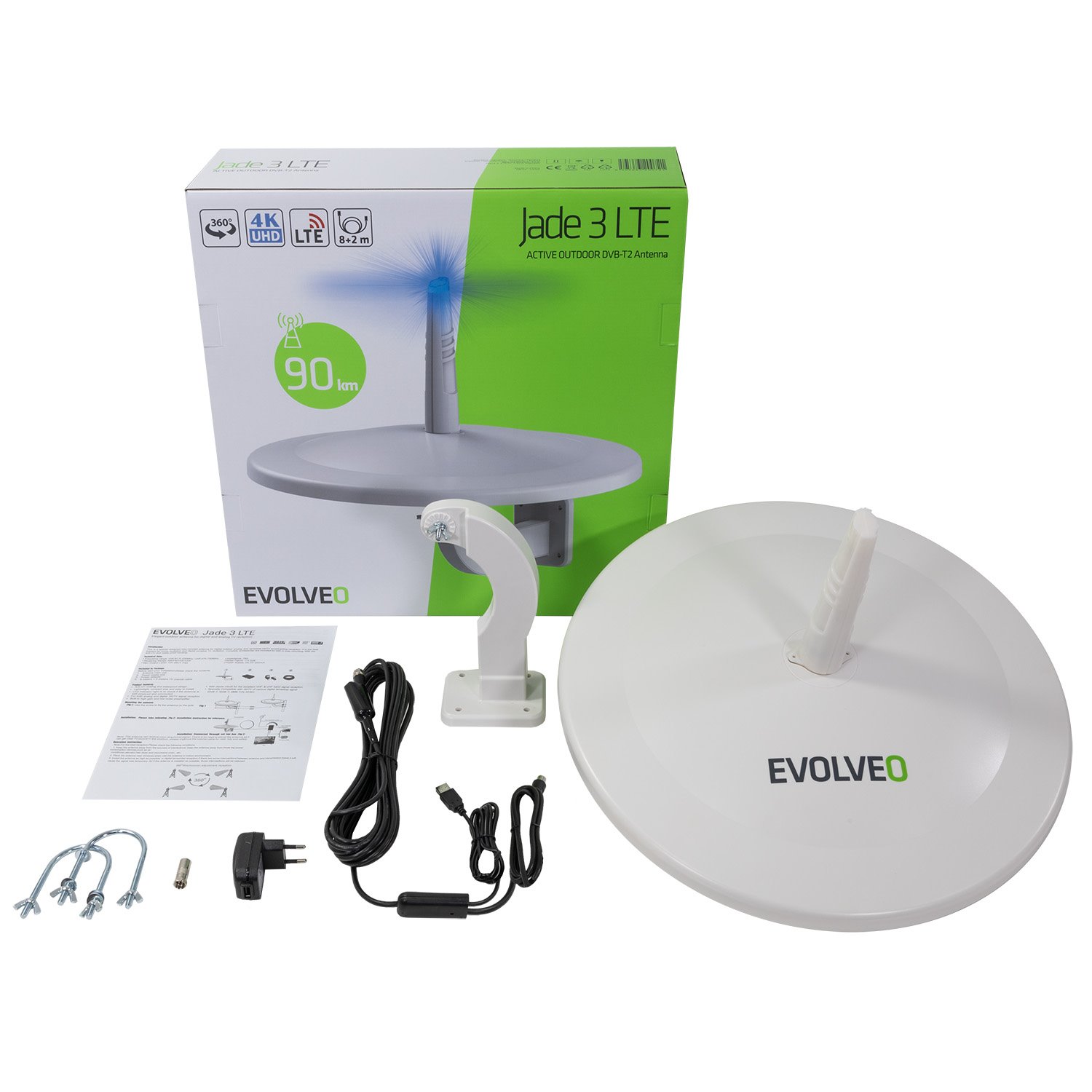 EVOLVEO Jade 3, aktívna vonkajšia anténa FM/DAB+/DVB-T2, LTE,4G,5G filter
