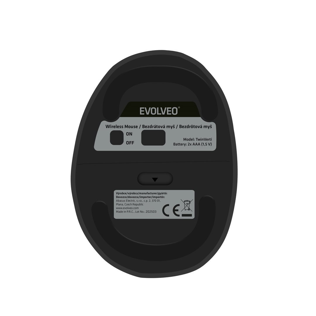 EVOLVEO LadyErgo, tichá vertikálna ergonomická myš, 2,4 GHz, čierna