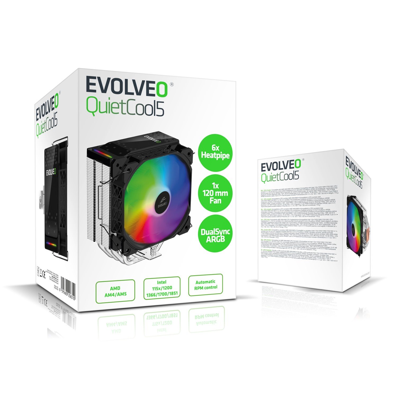 EVOLVEO QuietCool5, chladič procesora, 6x tepelných trubíc, čierny
