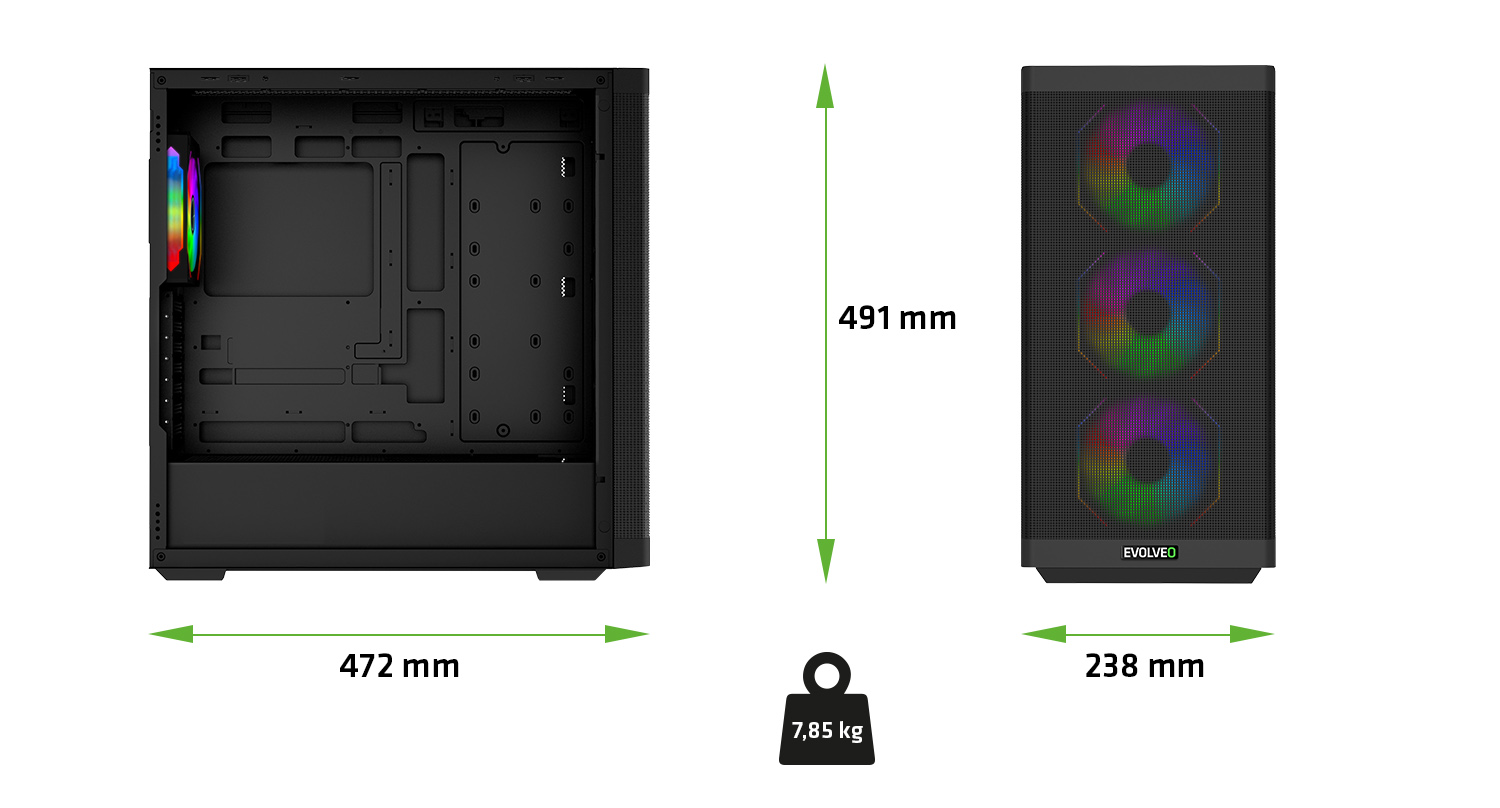 EVOLVEO Scorpio, Big Tower/4x ARGB/sklo+mriežka