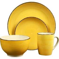 Excellent Houseware Jídelní sada talířů VALENCIA kamenina 16 ks, žlutá 