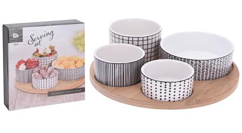 Excellent Houseware Servírovací misky s bambusovým podnosem, sada 5 ks