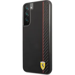 Ferrari Hladký zadný kryt s karbónovým efektom pre Samsung Galaxy S22 Black